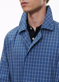 Trench-coat en toile déperlante à carreaux - Bleu