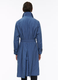 Trench-coat en toile déperlante à carreaux - Bleu