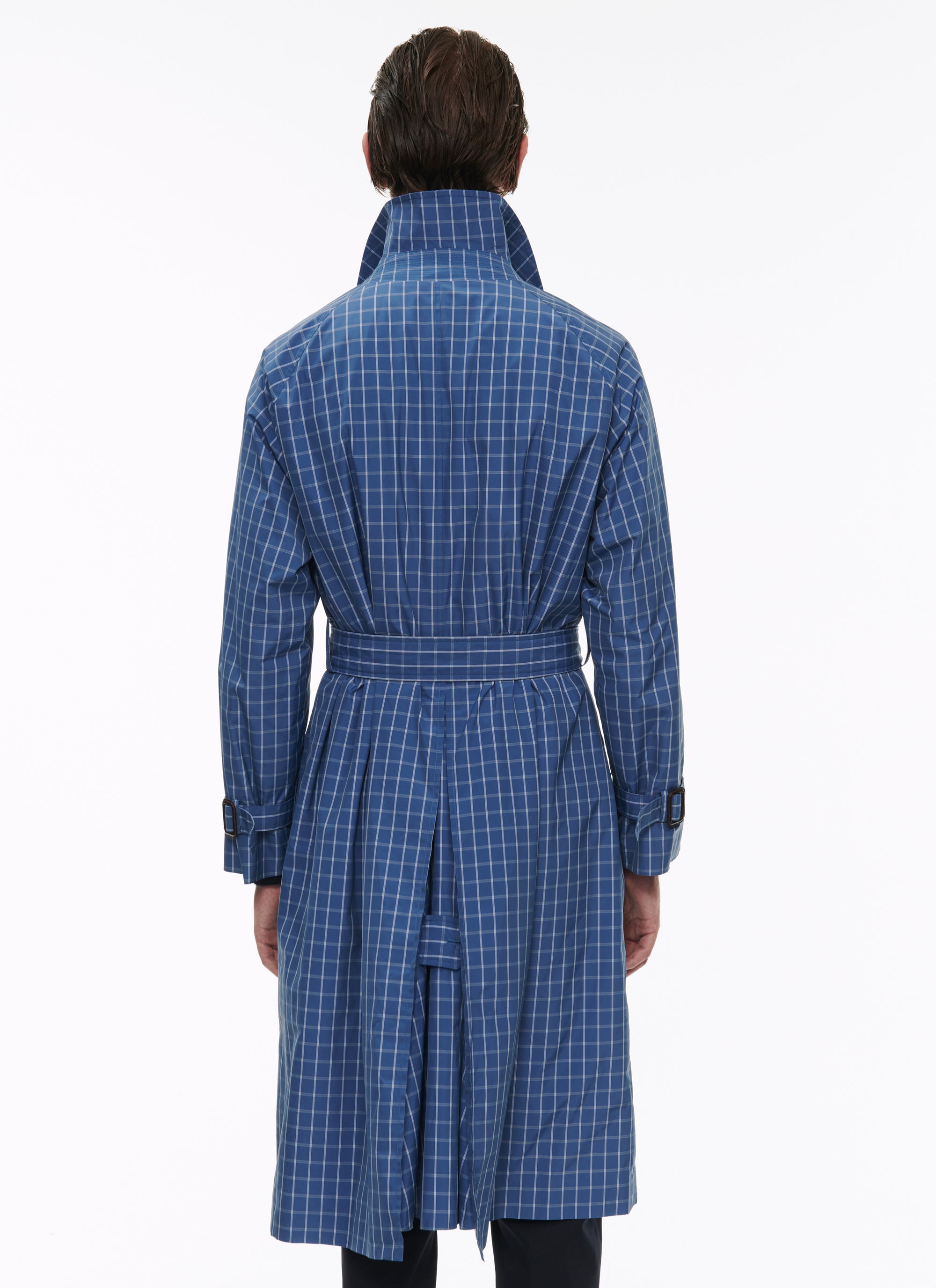 Trench-coat en toile déperlante à carreaux - Bleu