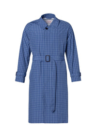 Trench-coat en toile déperlante à carreaux - Bleu
