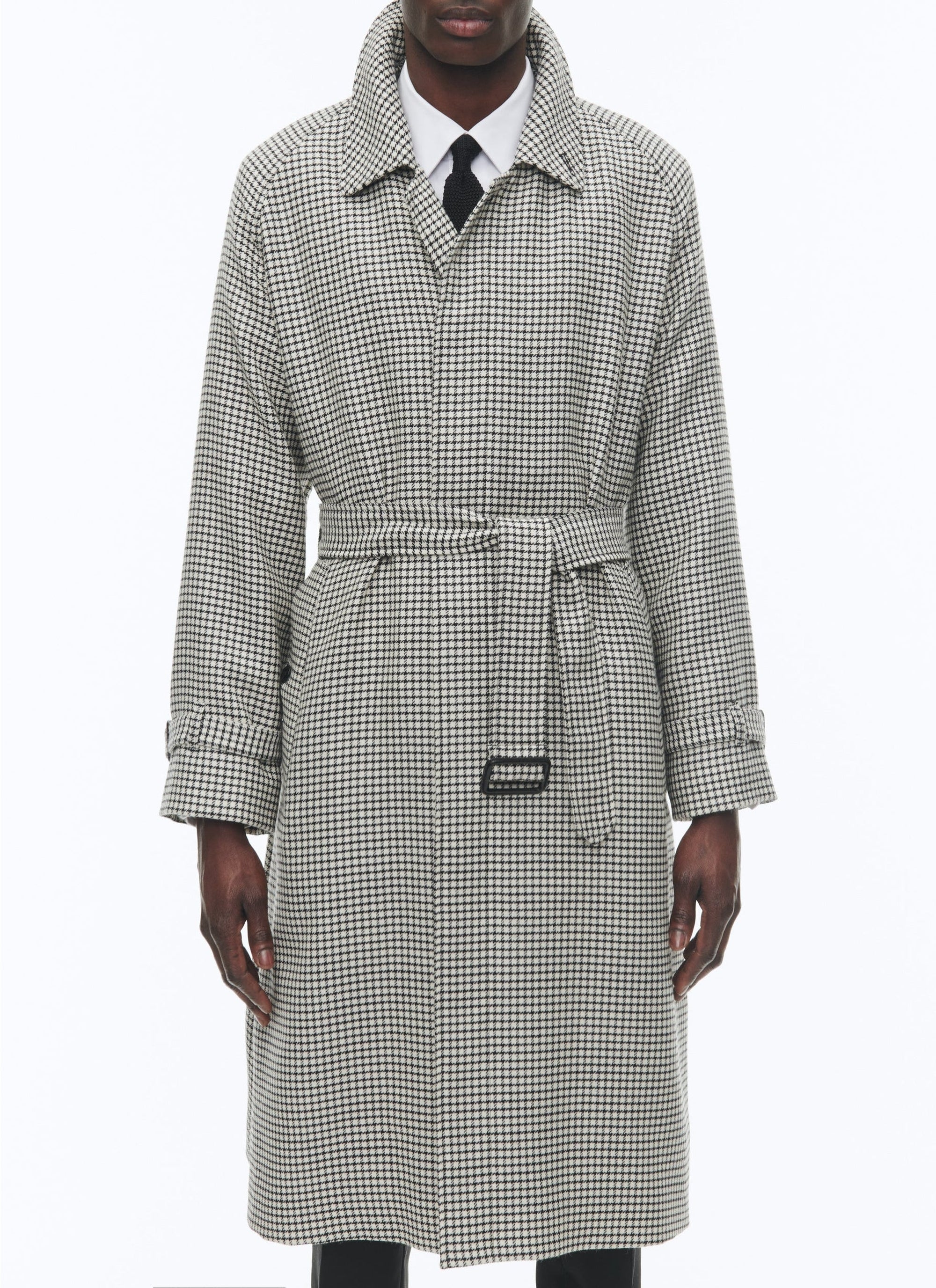 Manteau long à ceinture en laine - Écru