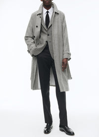 Manteau long à ceinture en laine - Écru