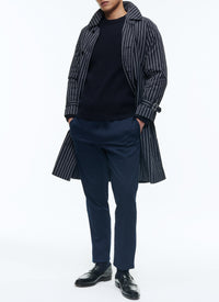 Belted long coat with stripes - Navy