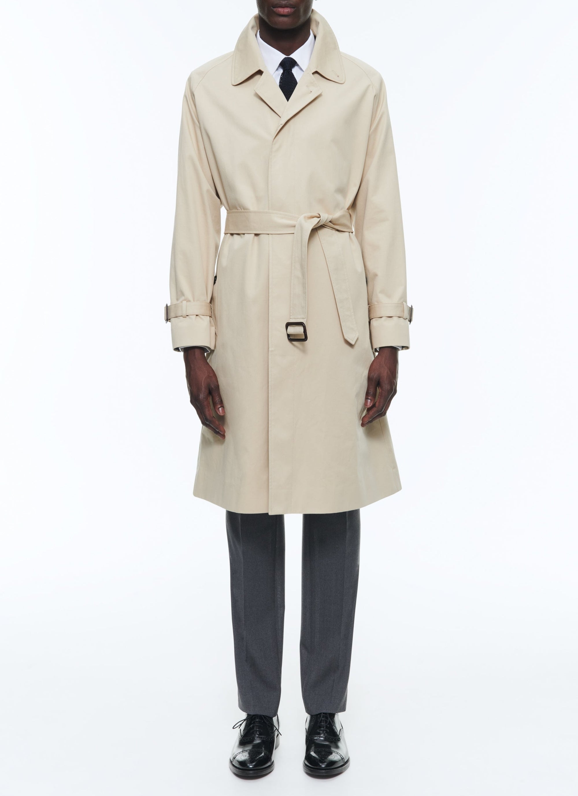 Long coat with cotton twill waistband - Ficelle