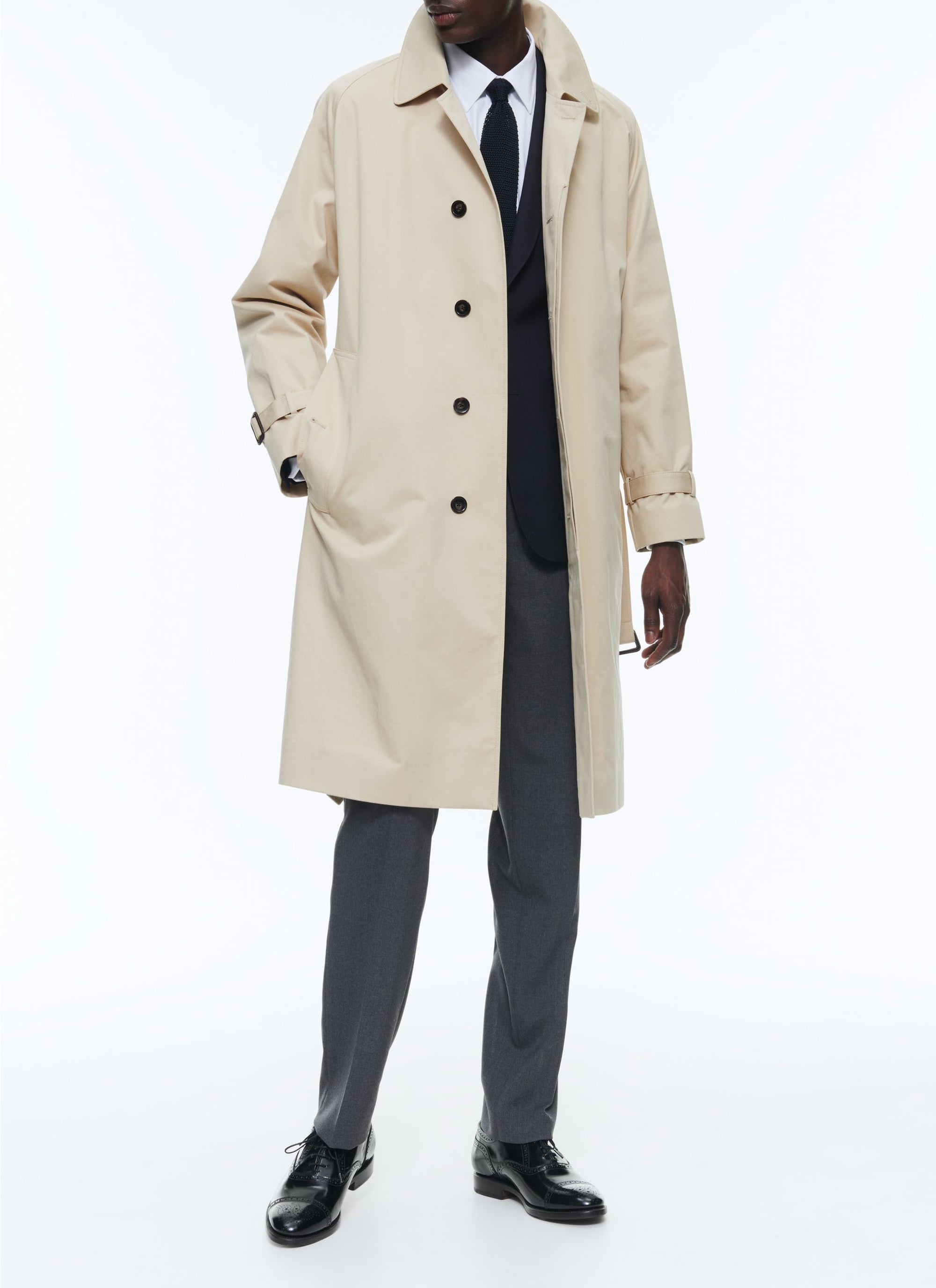 Long coat with cotton twill waistband - Ficelle