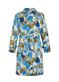Manteau long à ceinture en coton et lin - Imprimé Fleuri Foncé