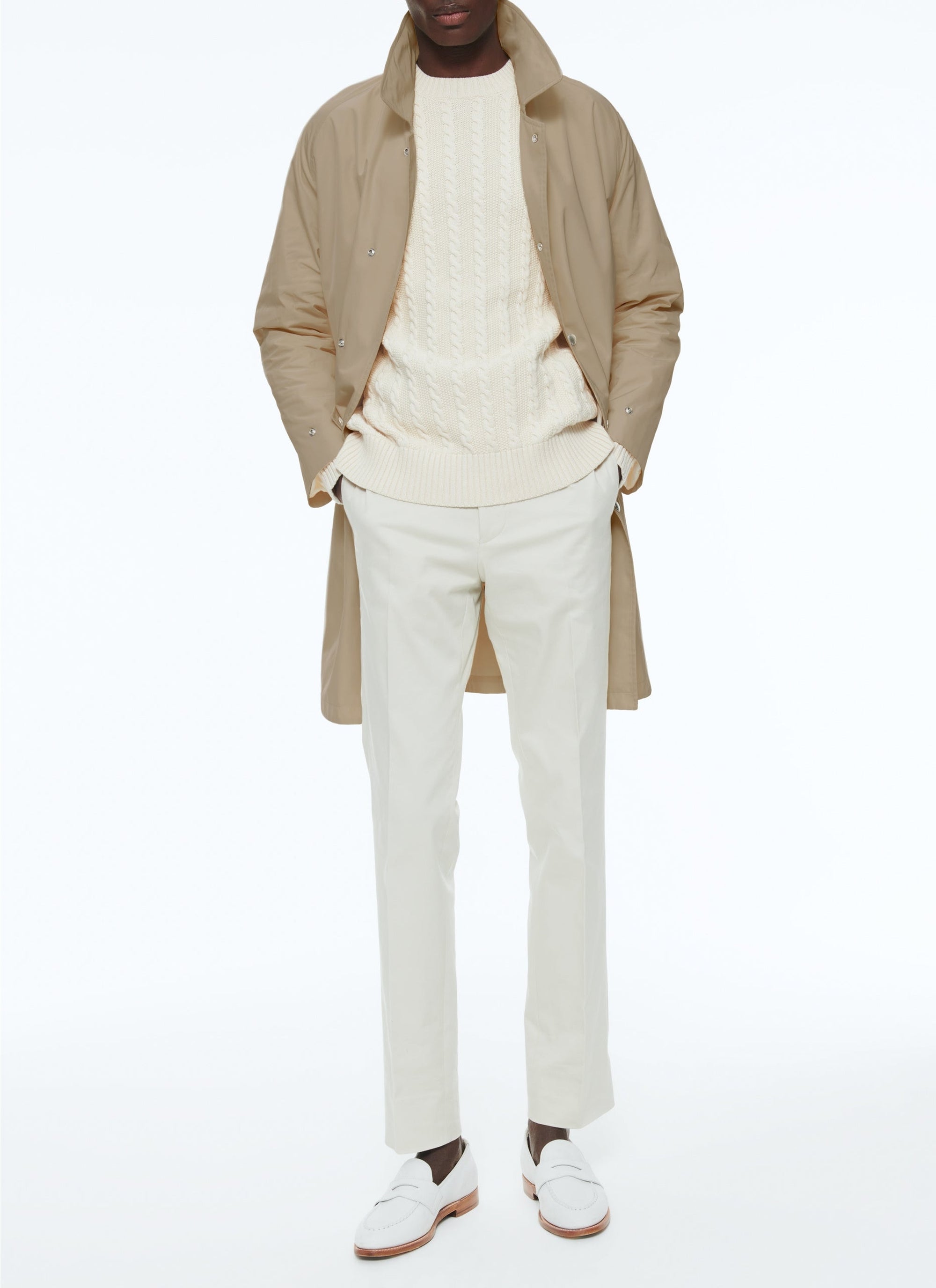 Manteau Balmacaan en serge de polyester déperlante - Beige