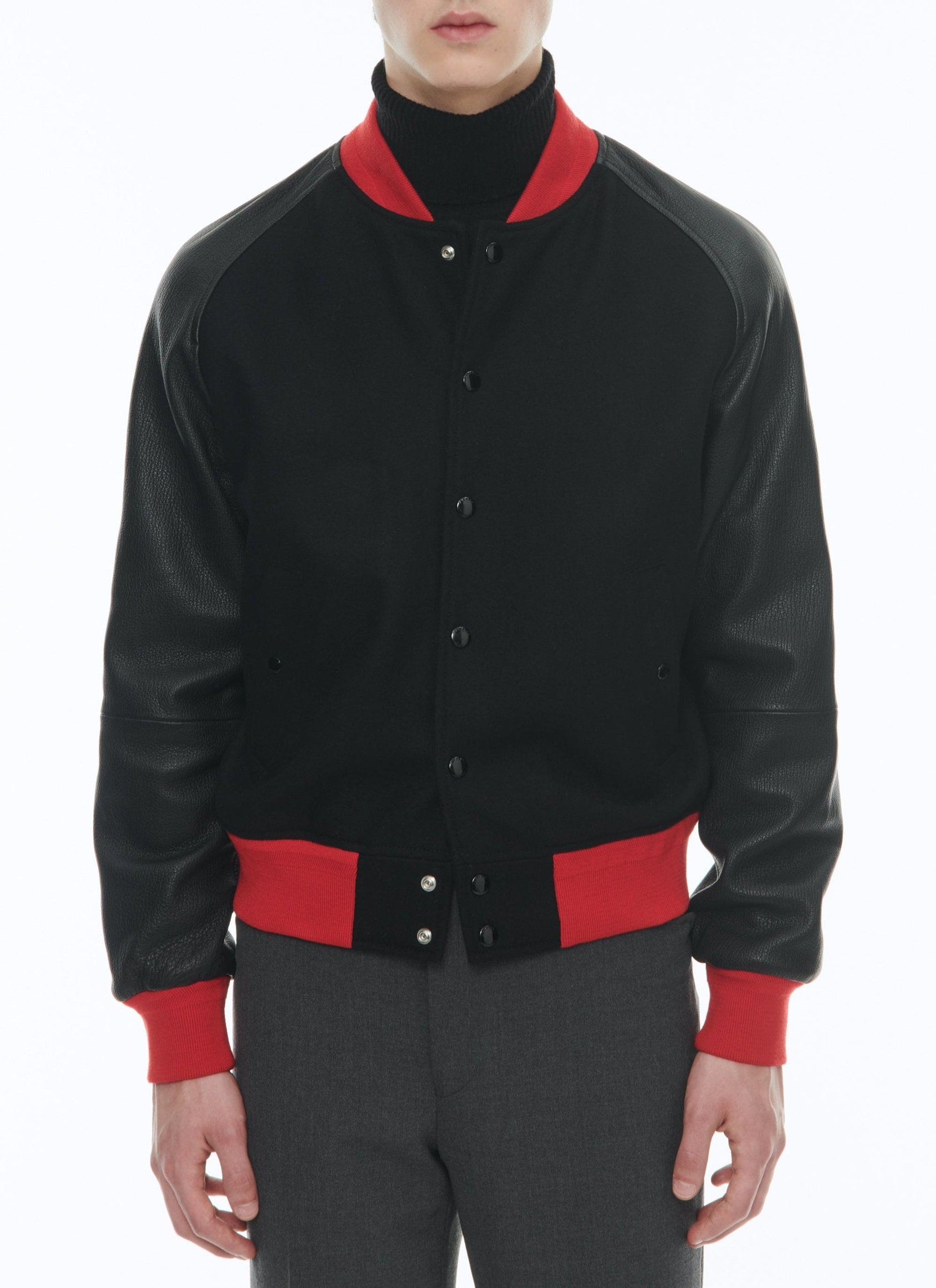 Blouson à manches raglan en cuir - Noir