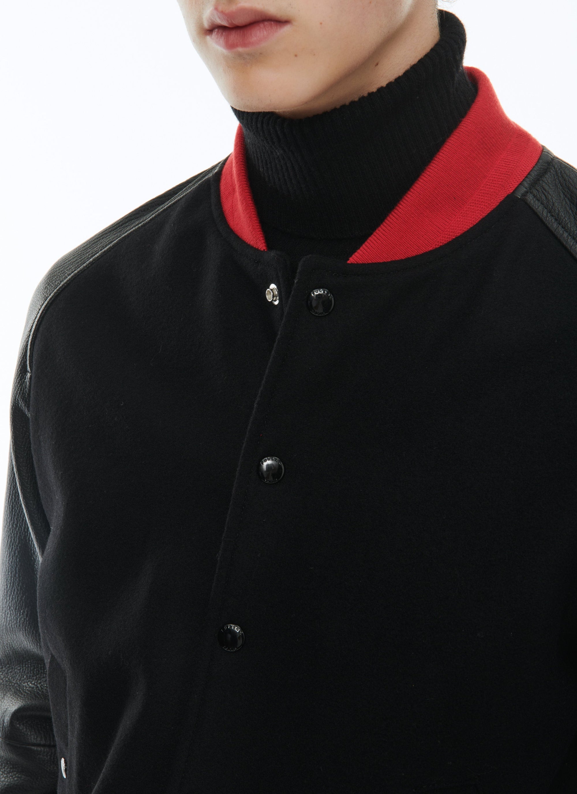 Blouson à manches raglan en cuir - Noir