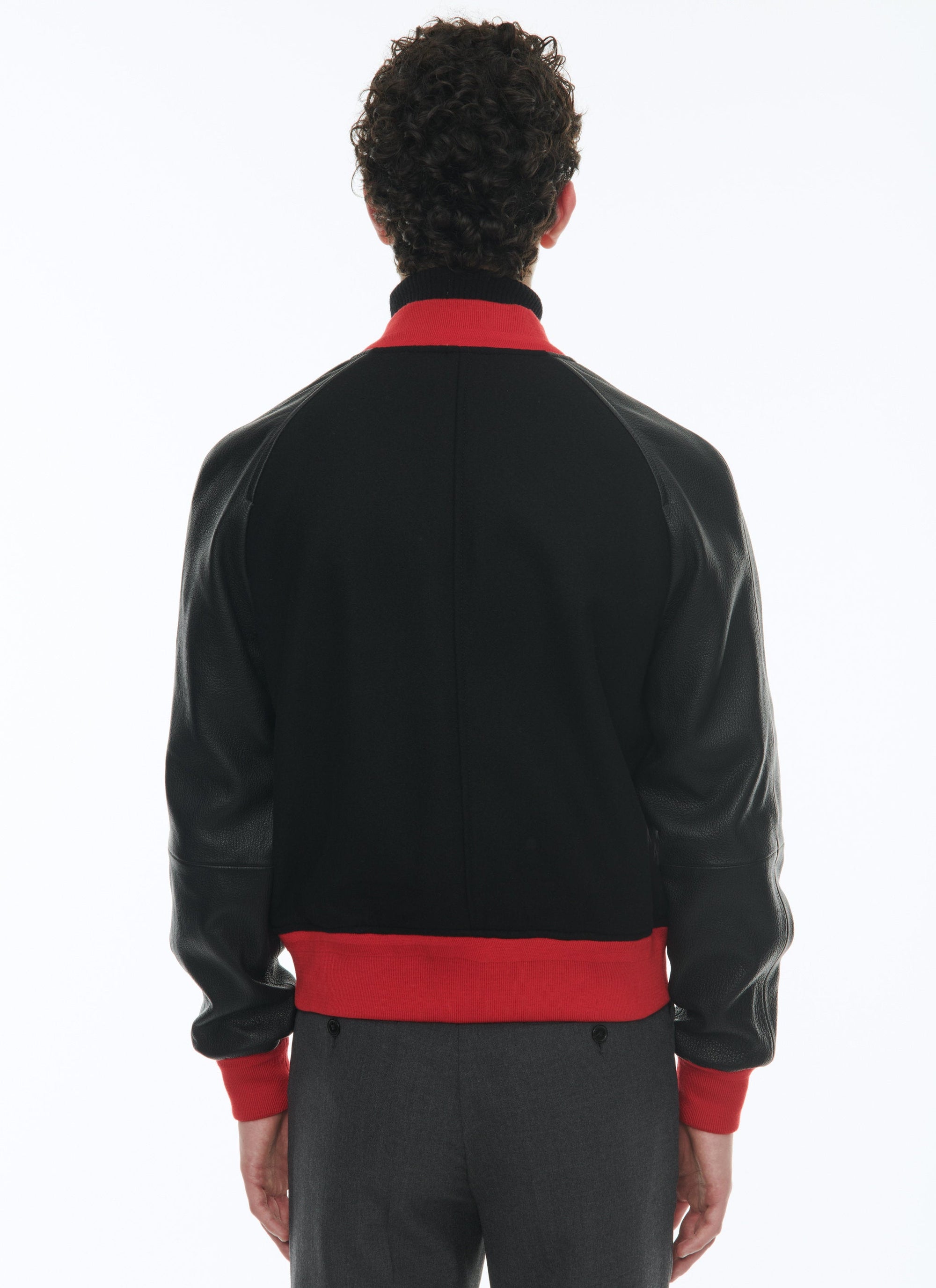 Blouson à manches raglan en cuir - Noir