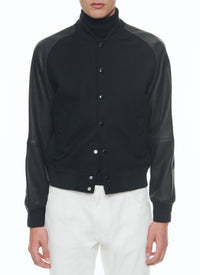 Blouson à manches raglan en cuir - Marine