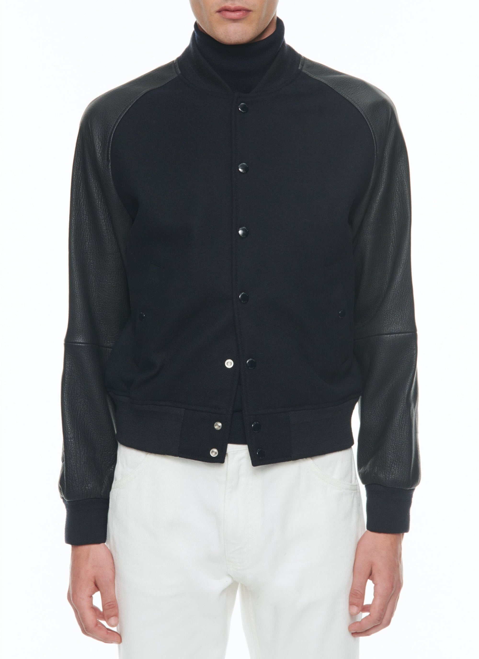 Blouson à manches raglan en cuir - Marine