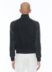Blouson à manches raglan en cuir - Marine
