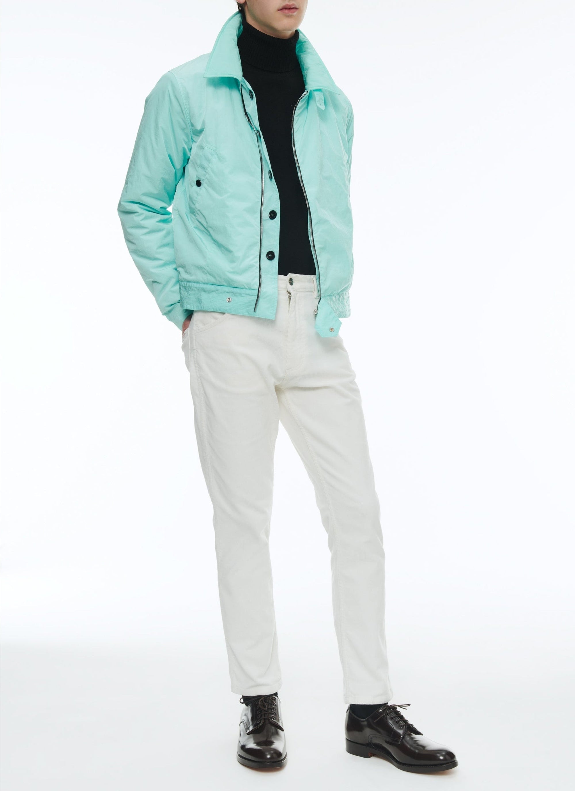 Blouson en toile technique froissée - Bleu glacier