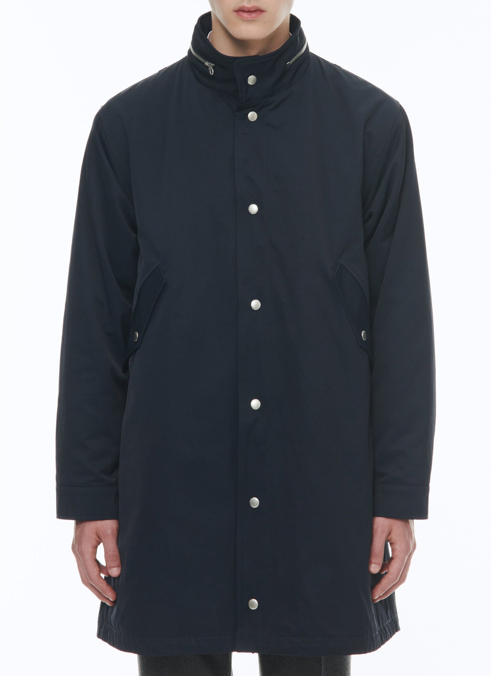 Quilted fishtail parka with stand-up collar - Navy blue