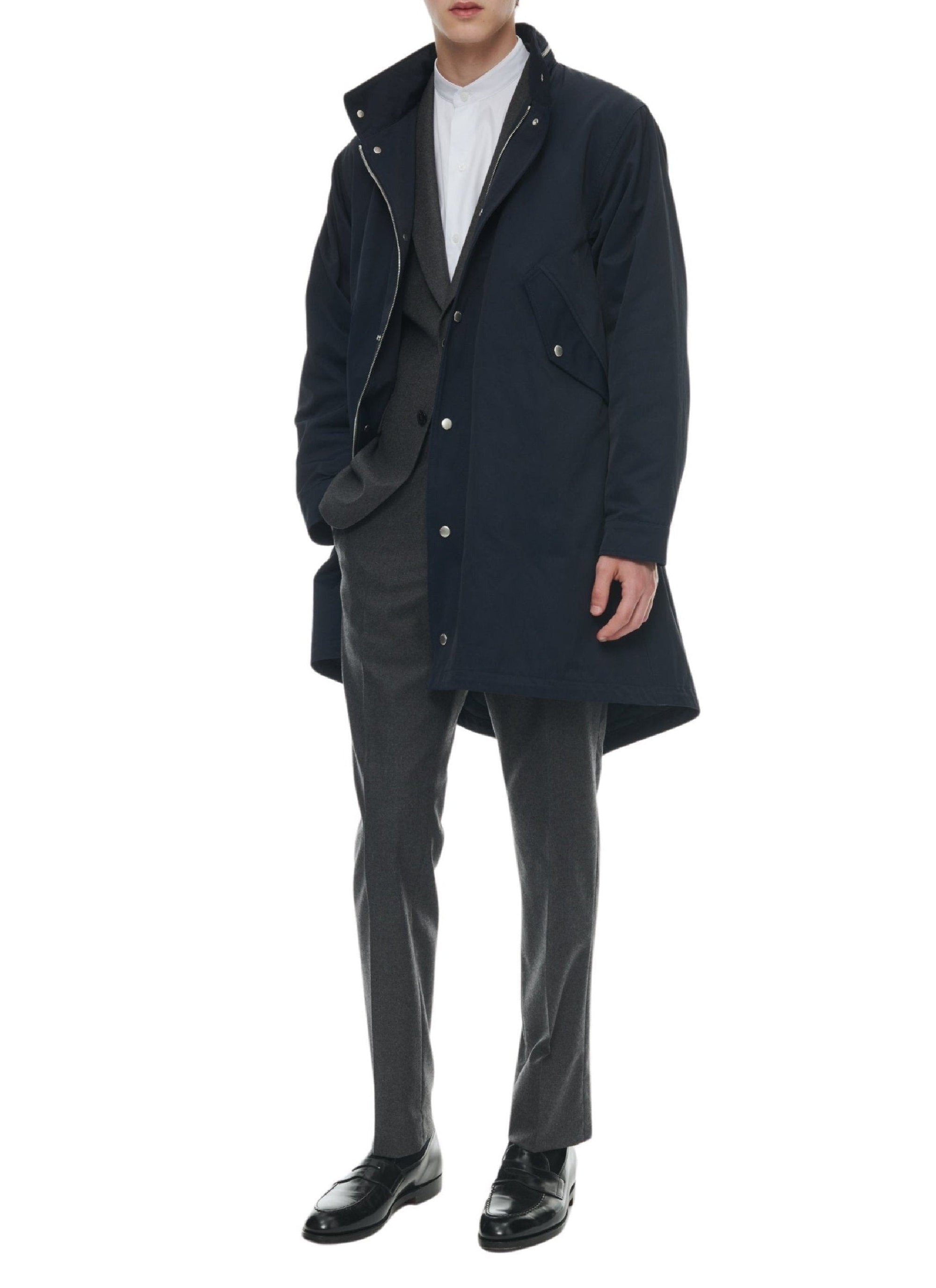 Quilted fishtail parka with stand-up collar - Navy blue