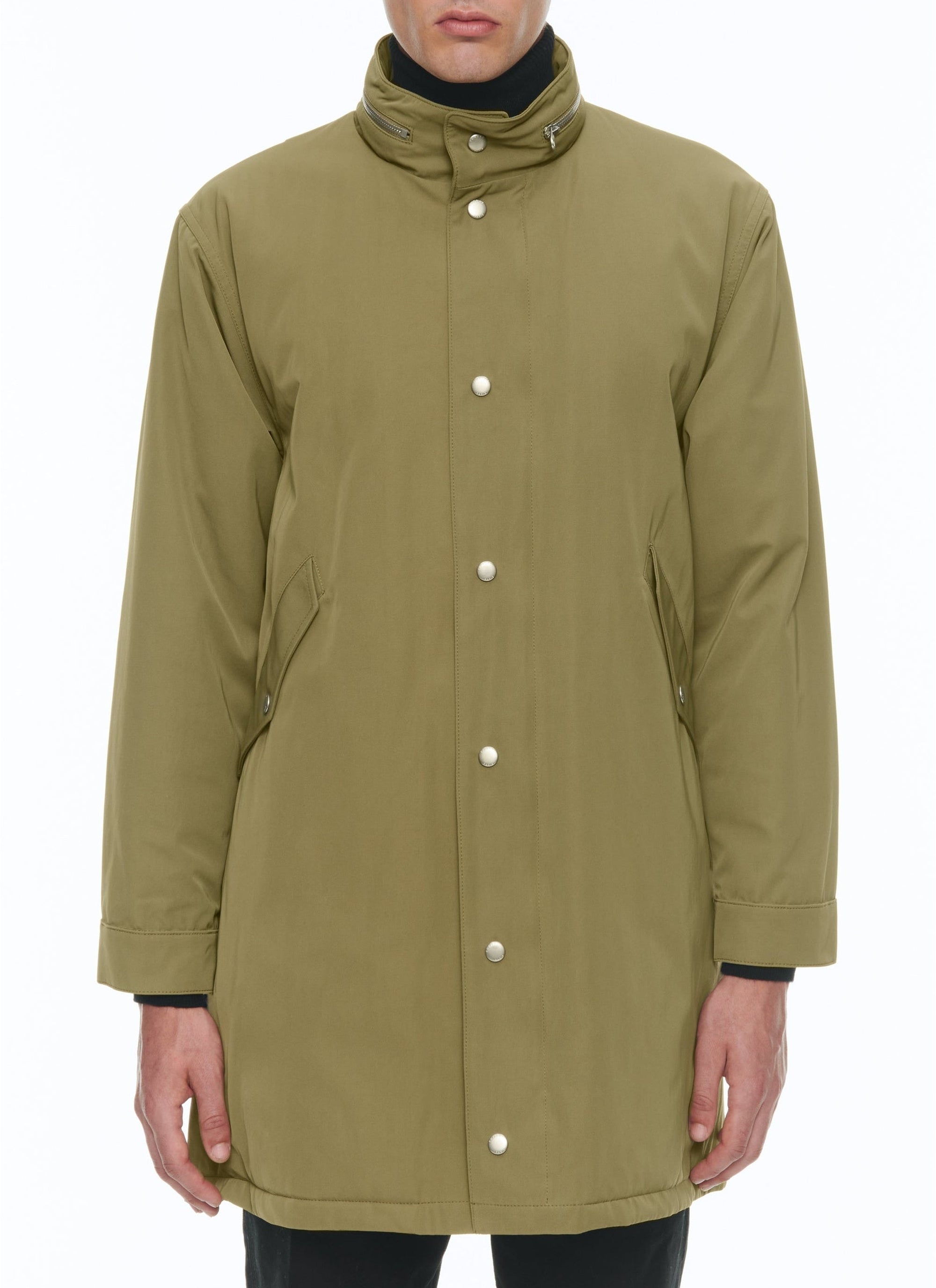 Quilted fishtail parka with stand-up collar - Olive green