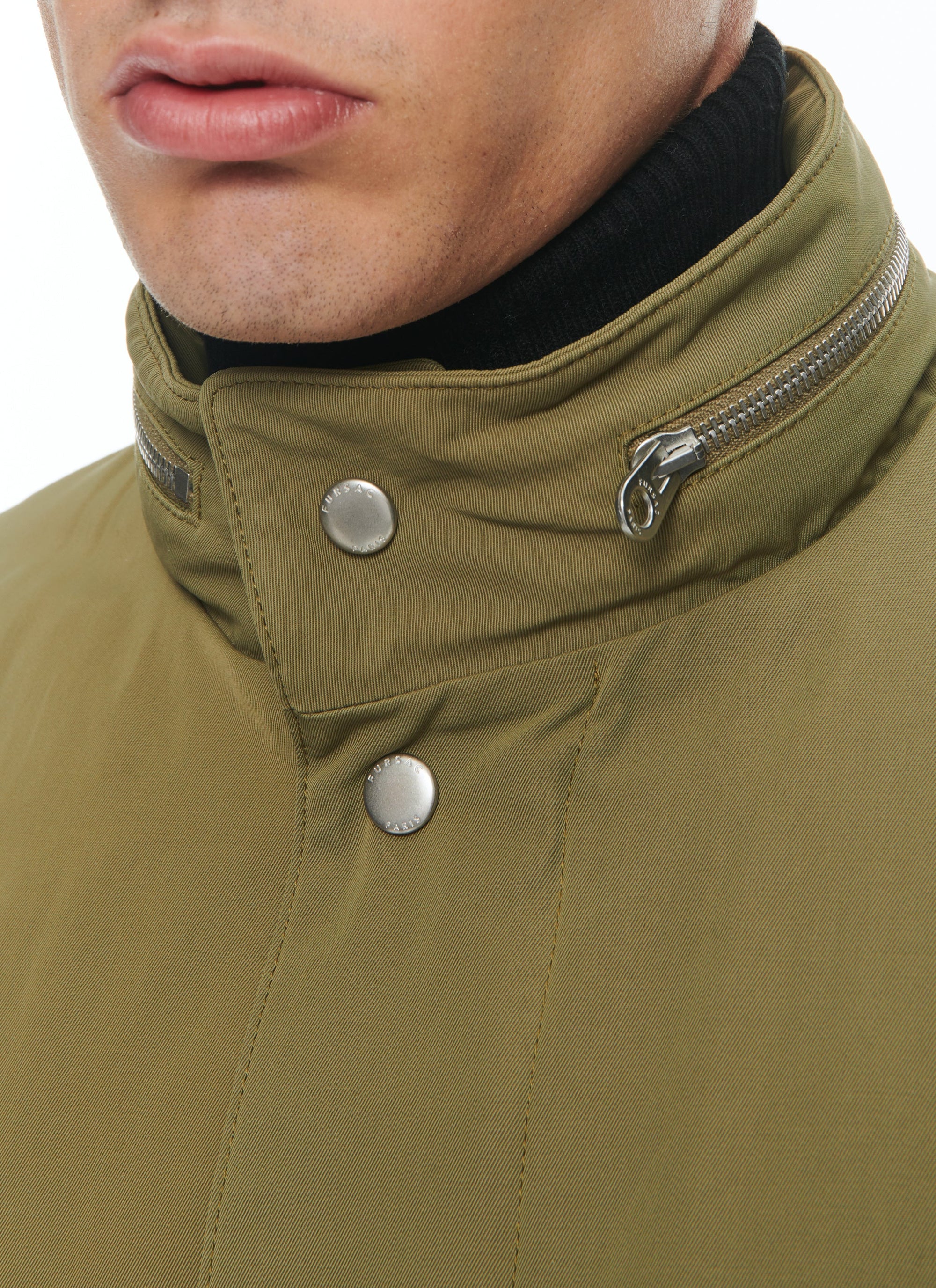 Quilted fishtail parka with stand-up collar - Olive green