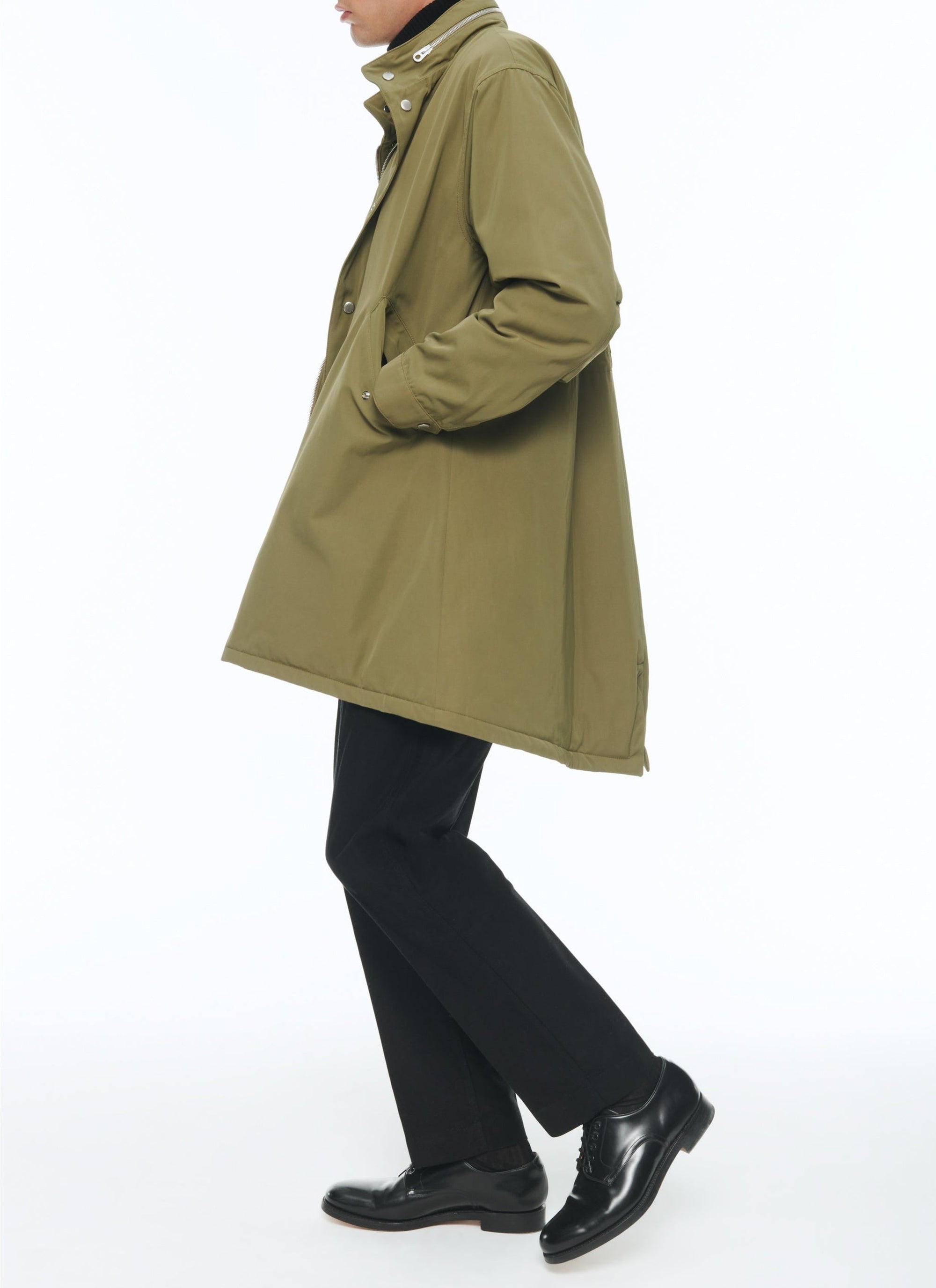Quilted fishtail parka with stand-up collar - Olive green