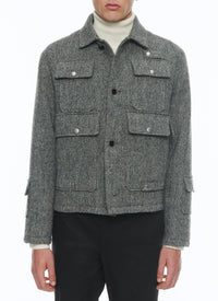 Veste multi-poches en laine - Gris Chiné