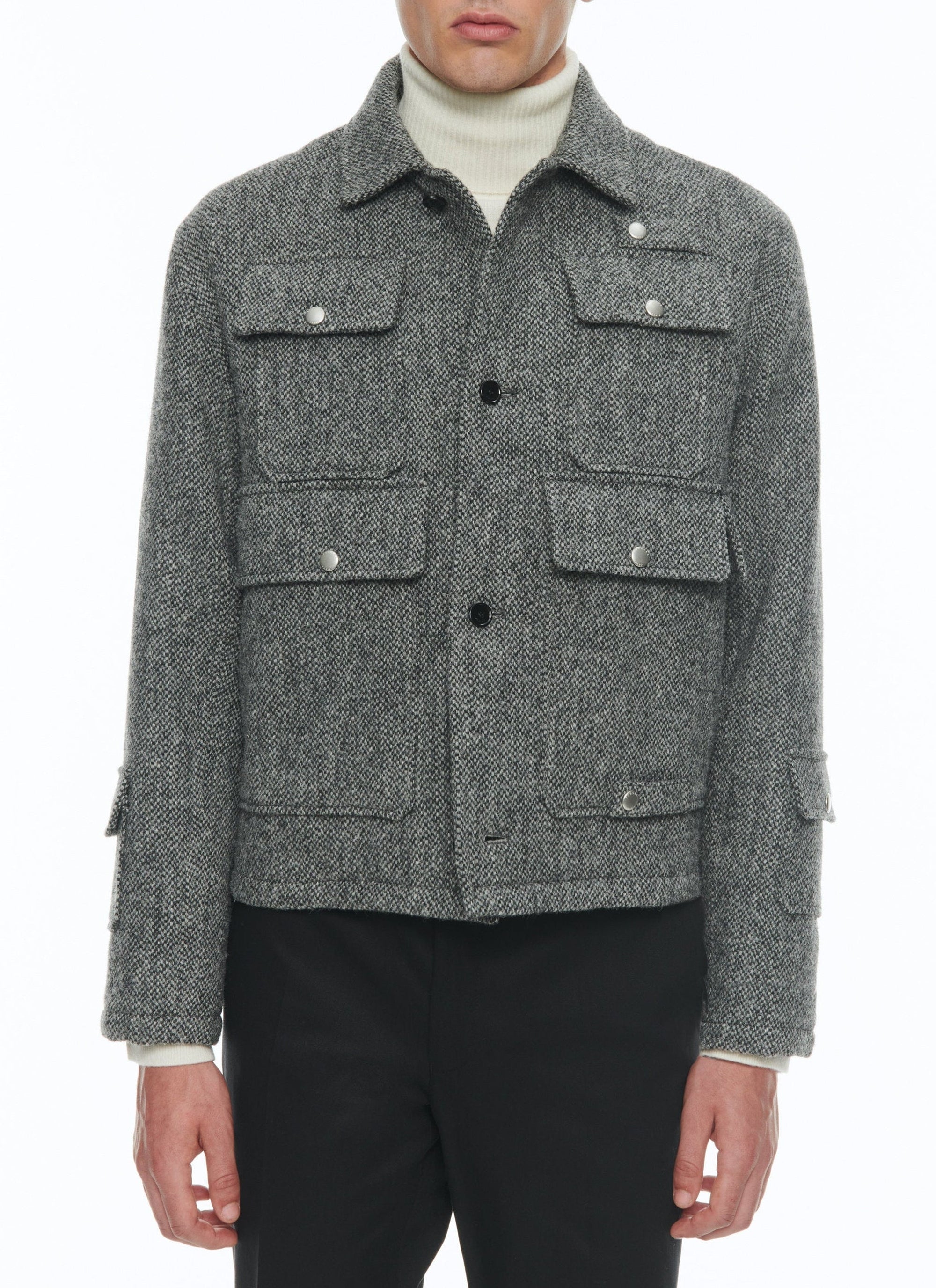 Veste multi-poches en laine - Gris Chiné