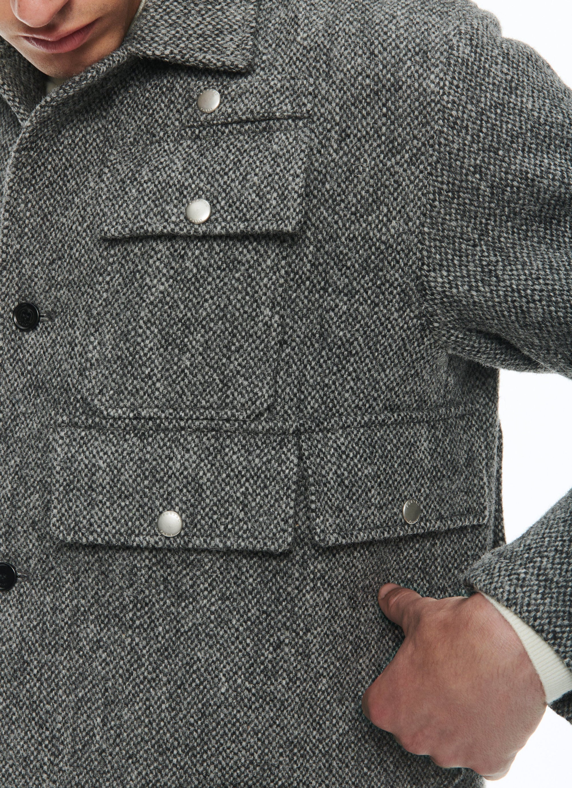 Veste multi-poches en laine - Gris Chiné