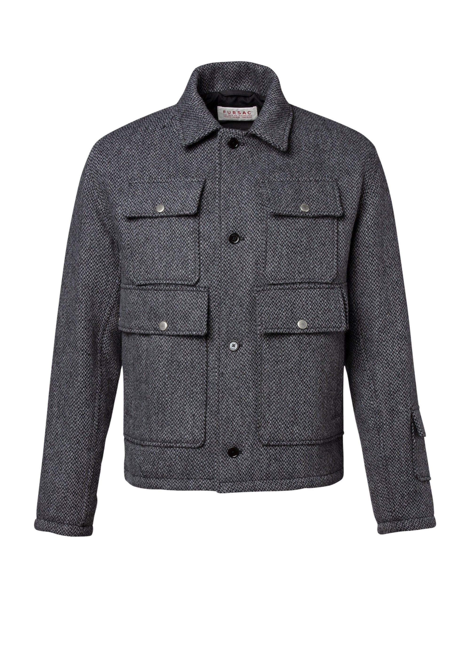 Veste multi-poches en laine - Gris Chiné