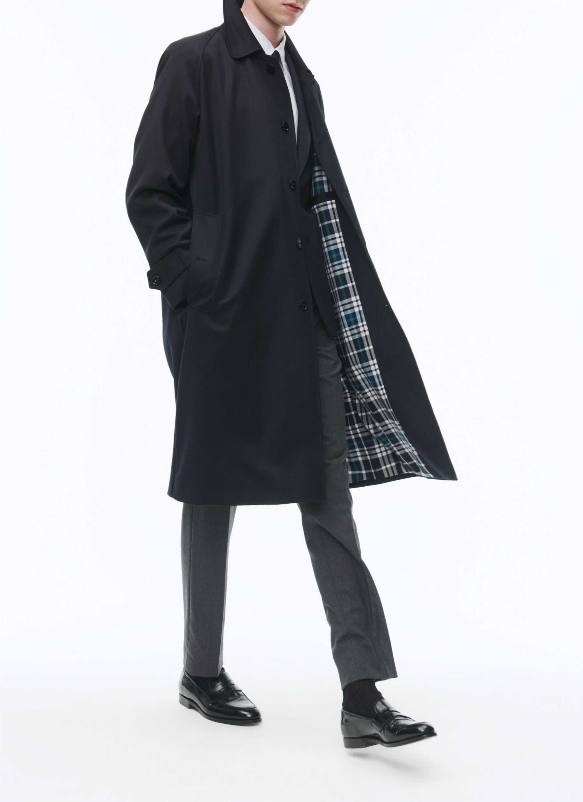 Manteau à col chemise en laine - Marine