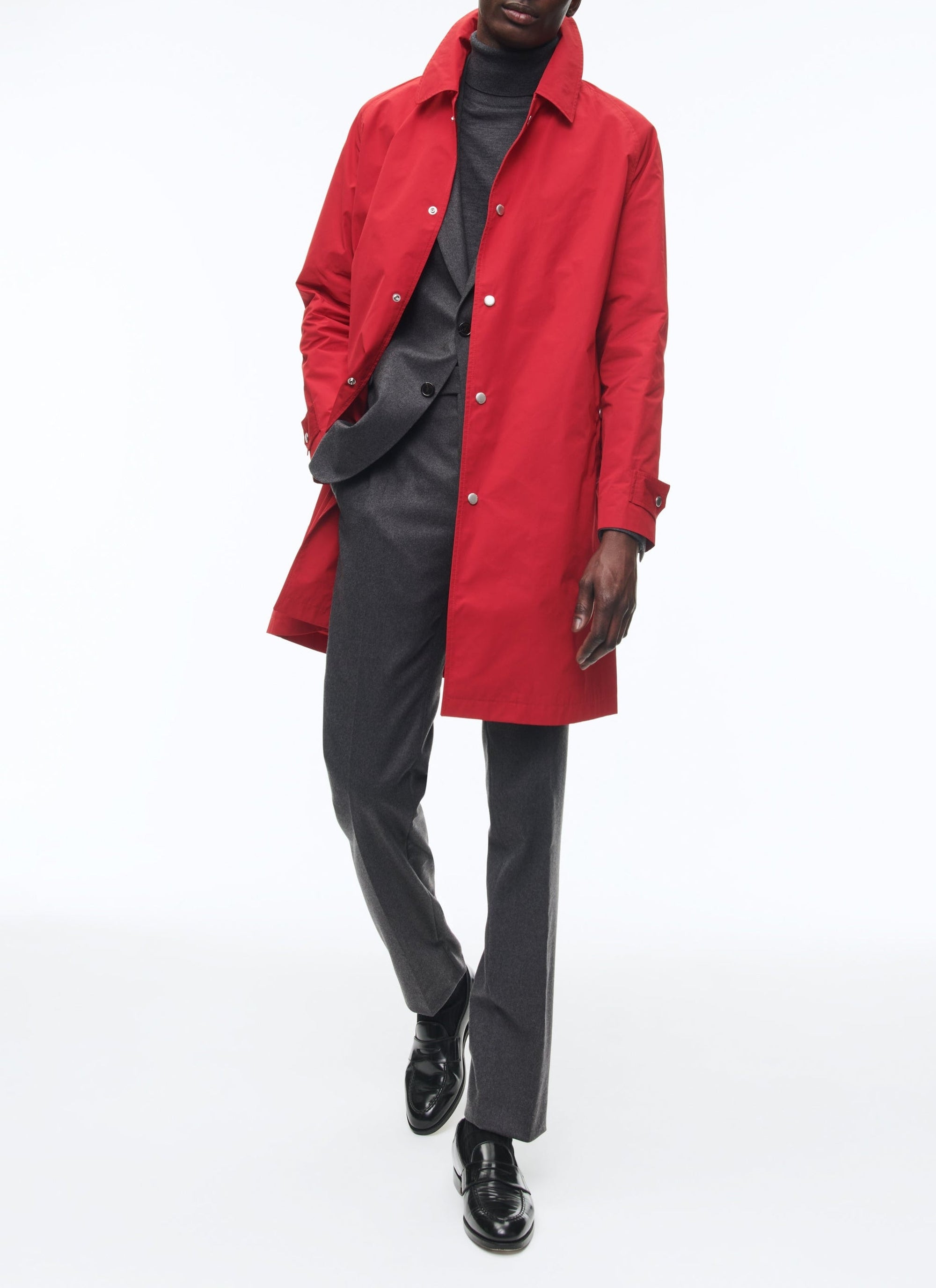 Cotton shirt collar coat - Red
