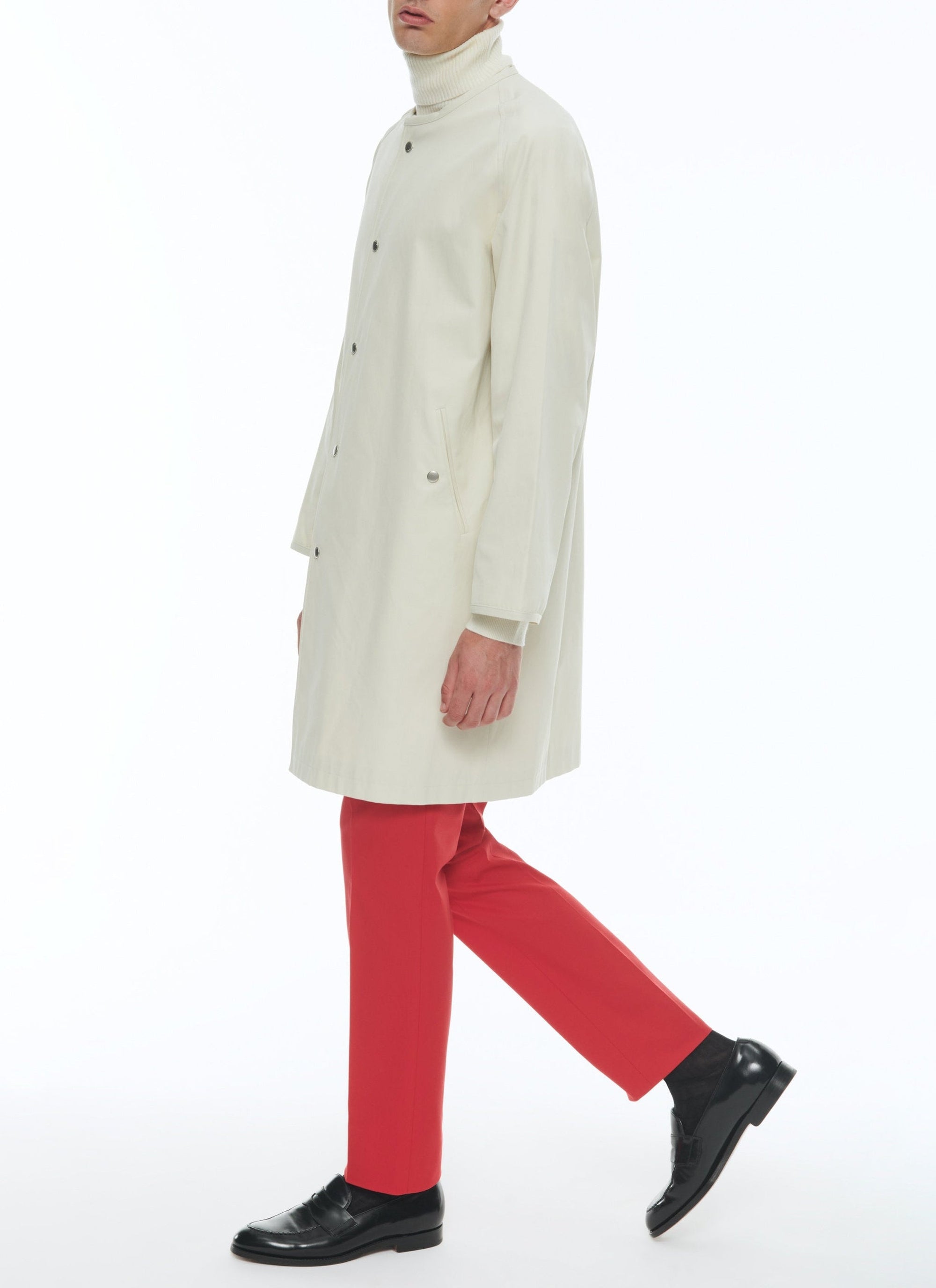 Manteau sans col boutonné - Écru