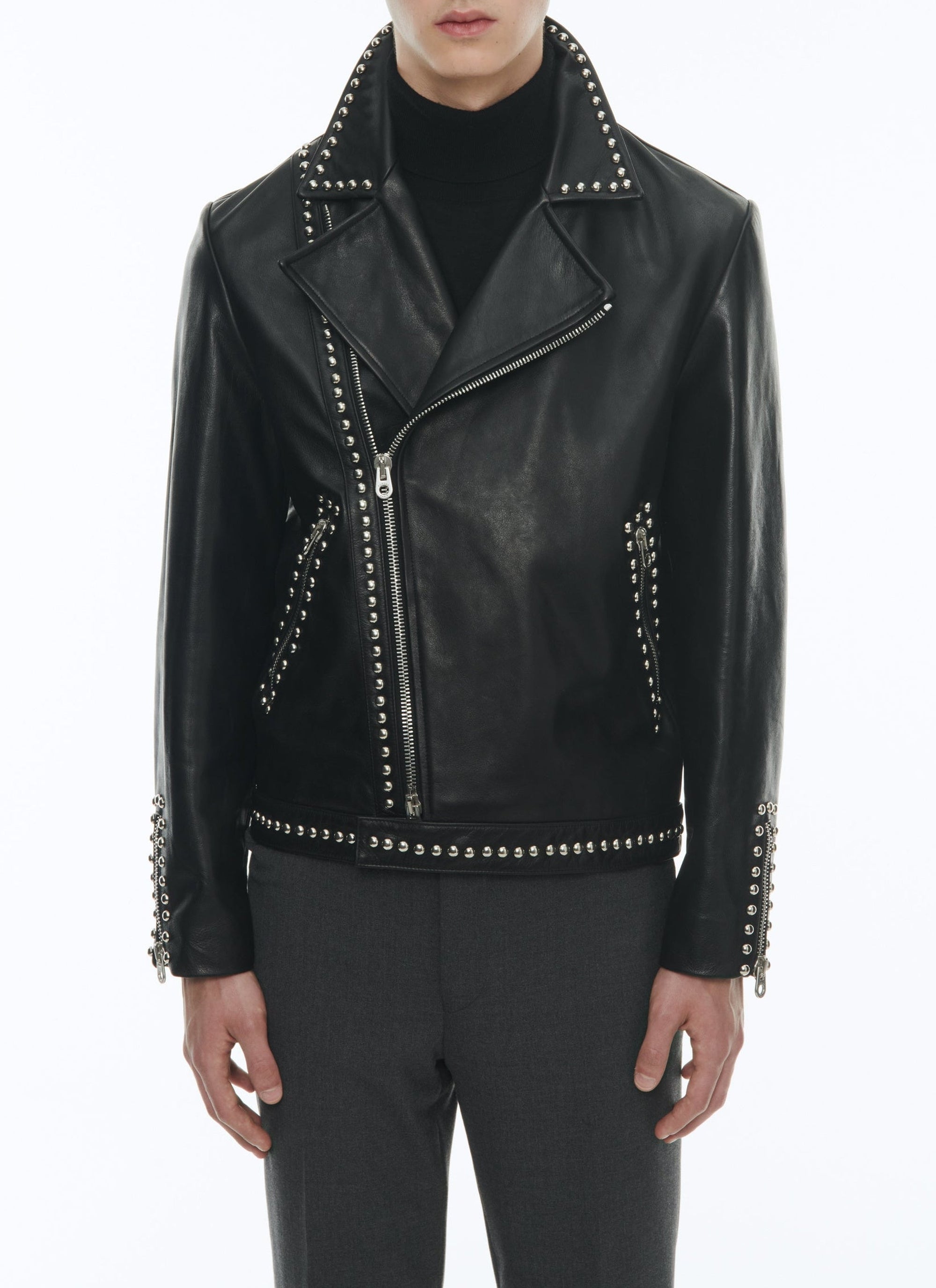 Cowhide leather studded jacket - Black