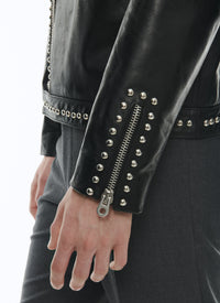 Cowhide leather studded jacket - Black