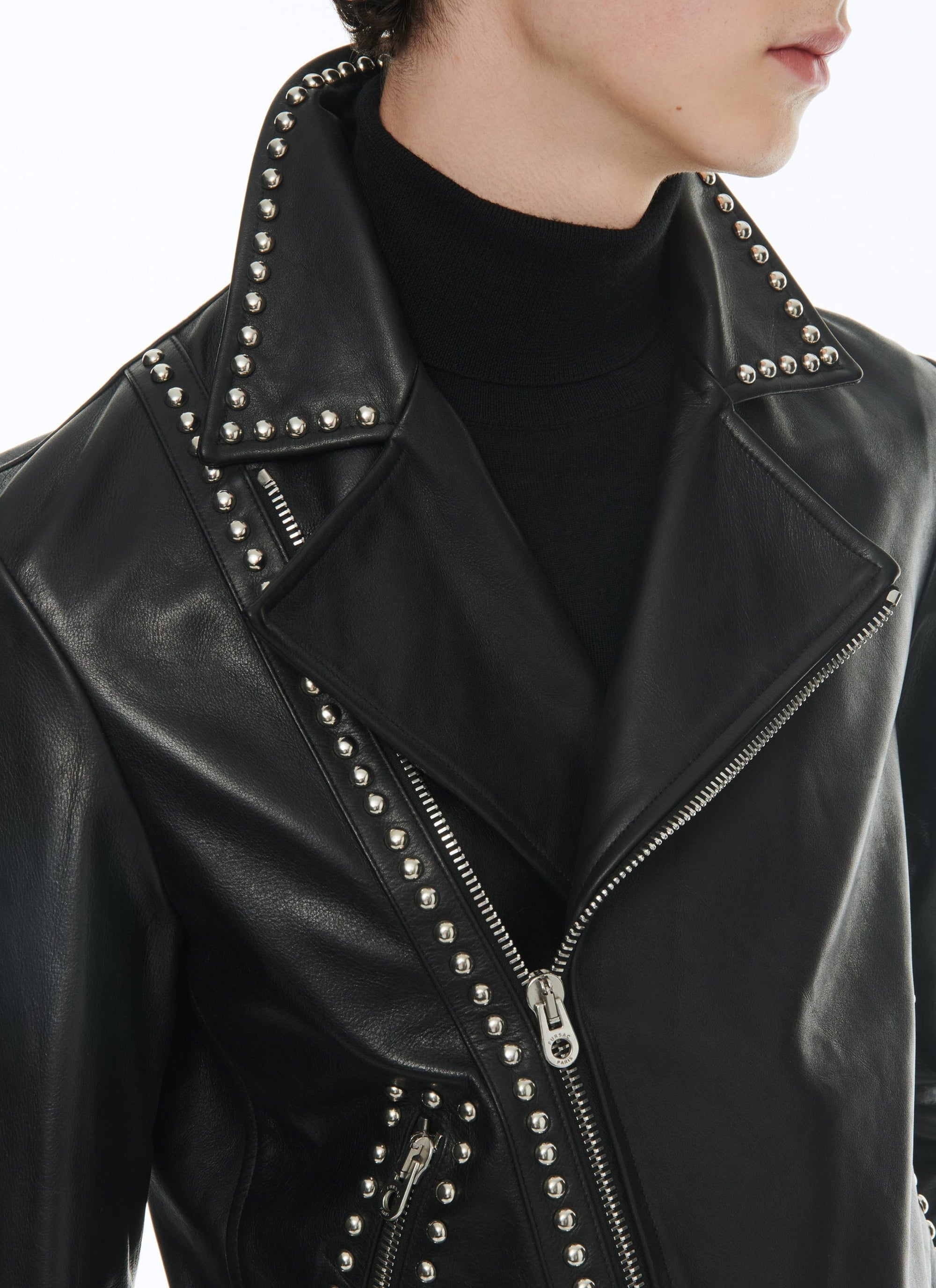 Cowhide leather studded jacket - Black