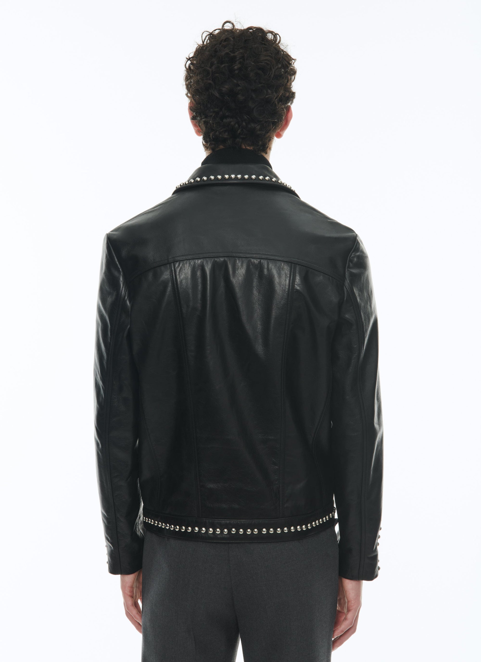 Cowhide leather studded jacket - Black