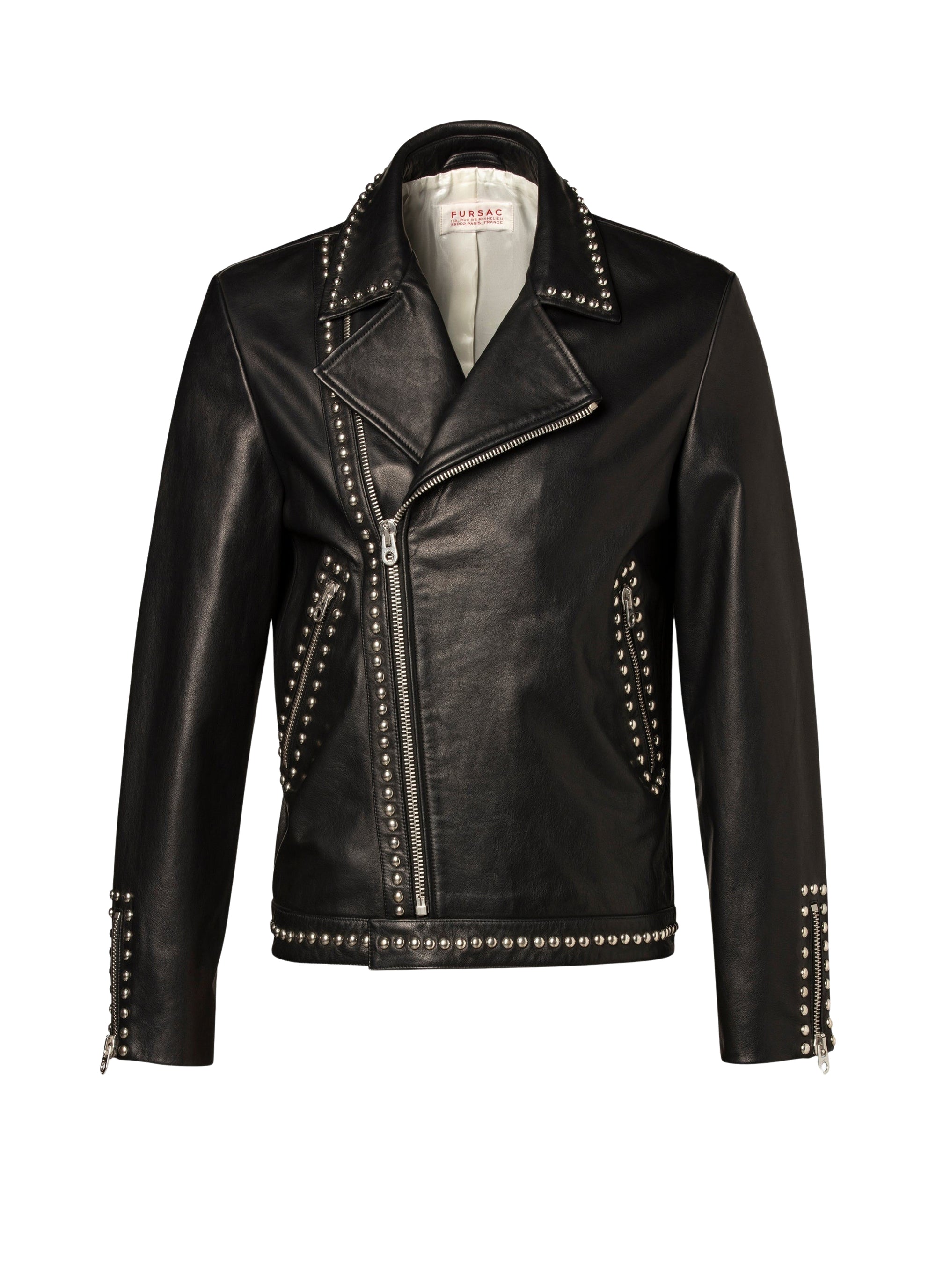 Cowhide leather studded jacket - Black