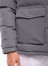 Doudoune à capuche en toile déperlante - Acier