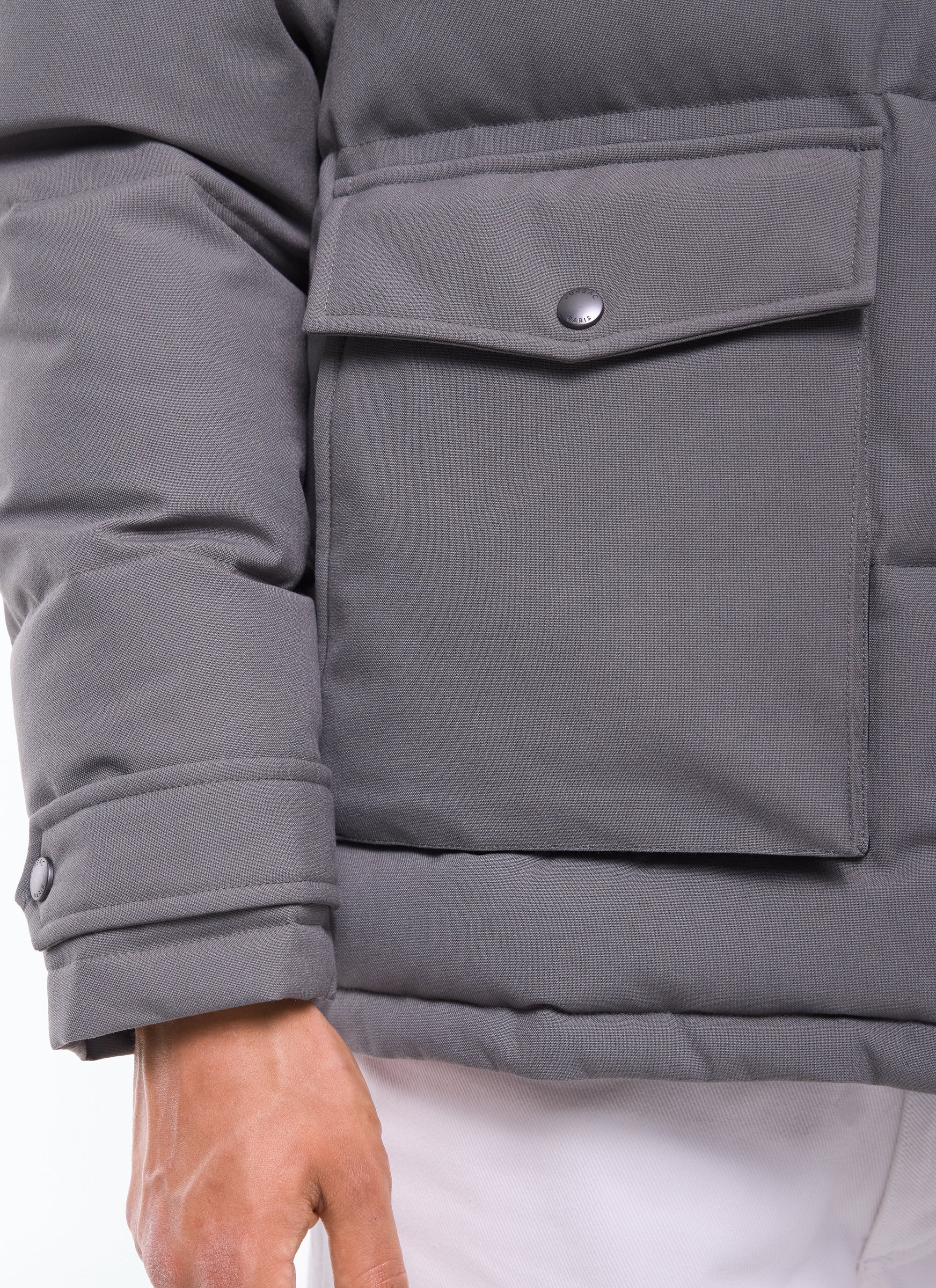 Doudoune à capuche en toile déperlante - Acier