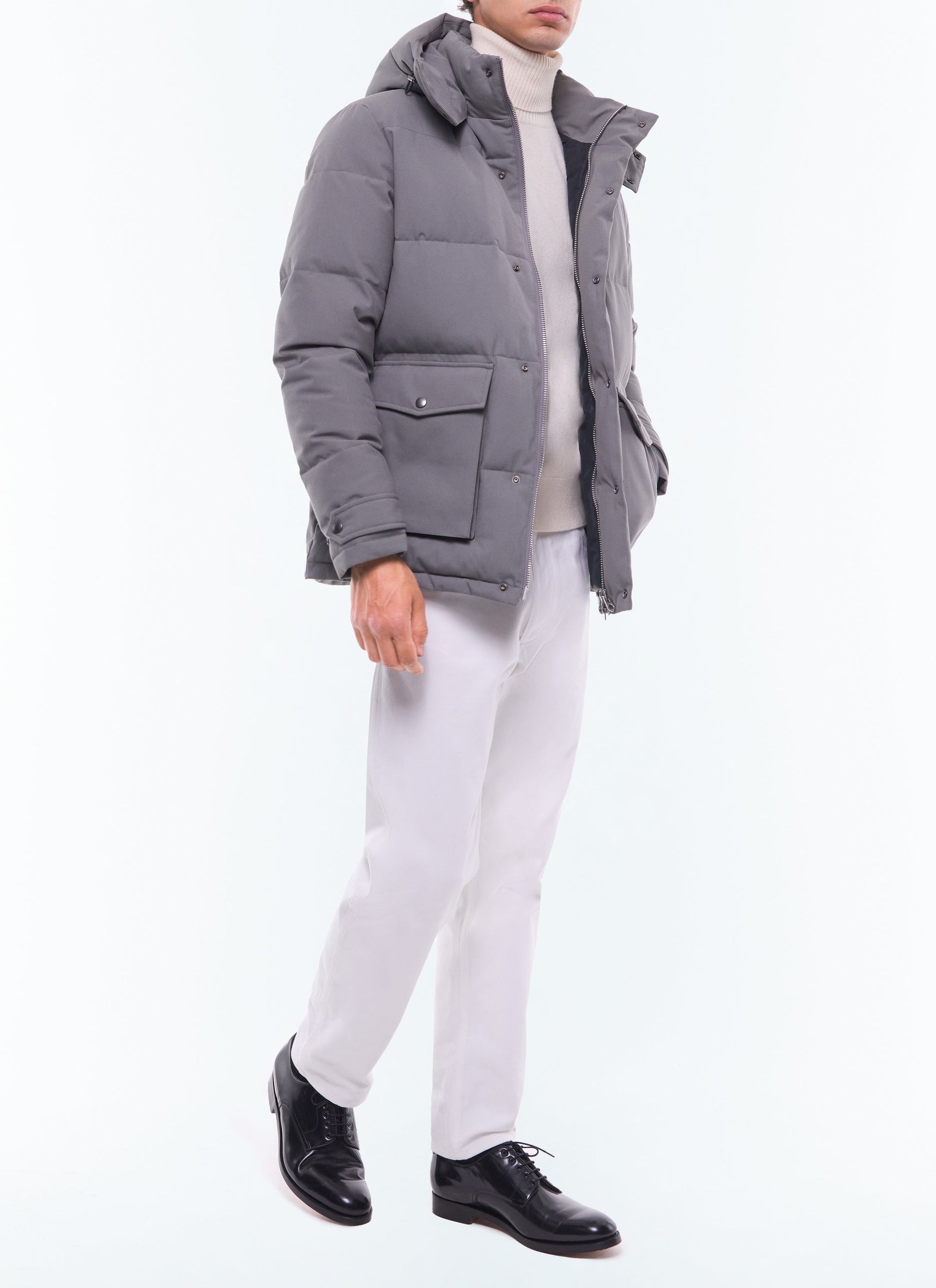 Doudoune à capuche en toile déperlante - Acier