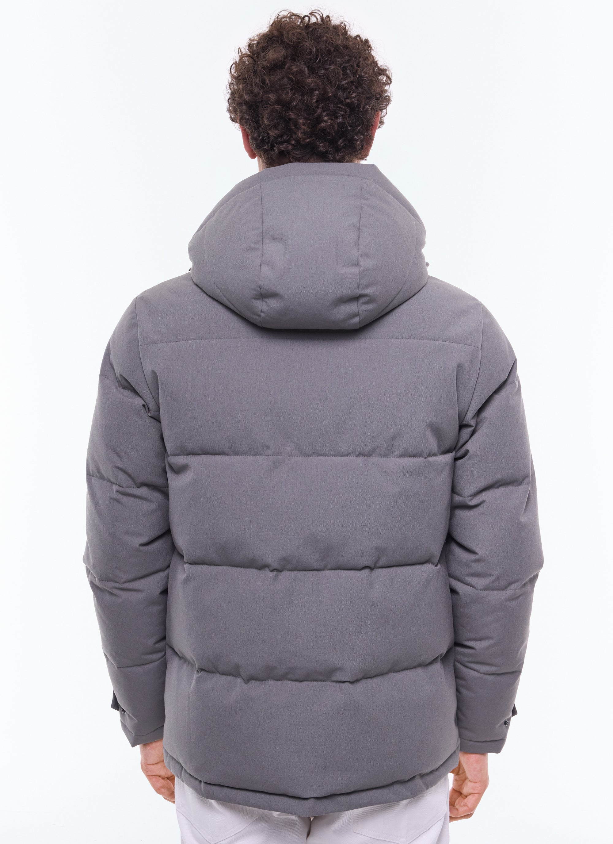 Doudoune à capuche en toile déperlante - Acier