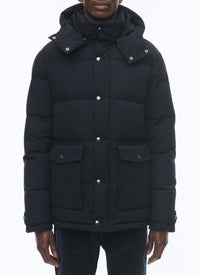 Doudoune à capuche en toile déperlante - Bleu Marine