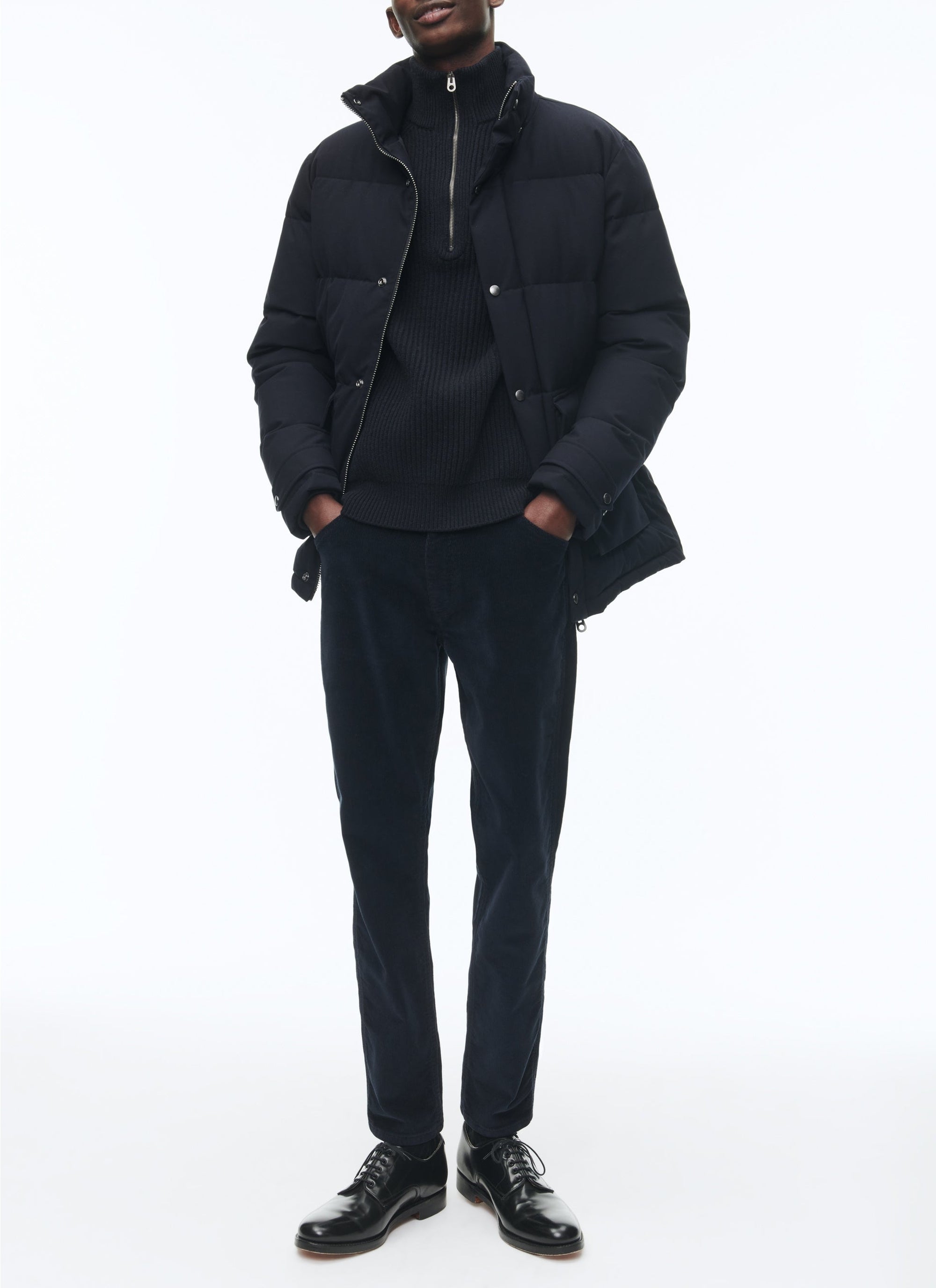 Doudoune à capuche en toile déperlante - Bleu Marine