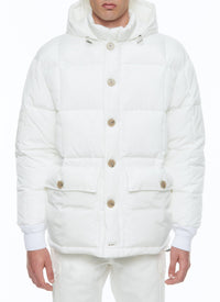 Doudoune à capuche en toile déperlante - Blanc