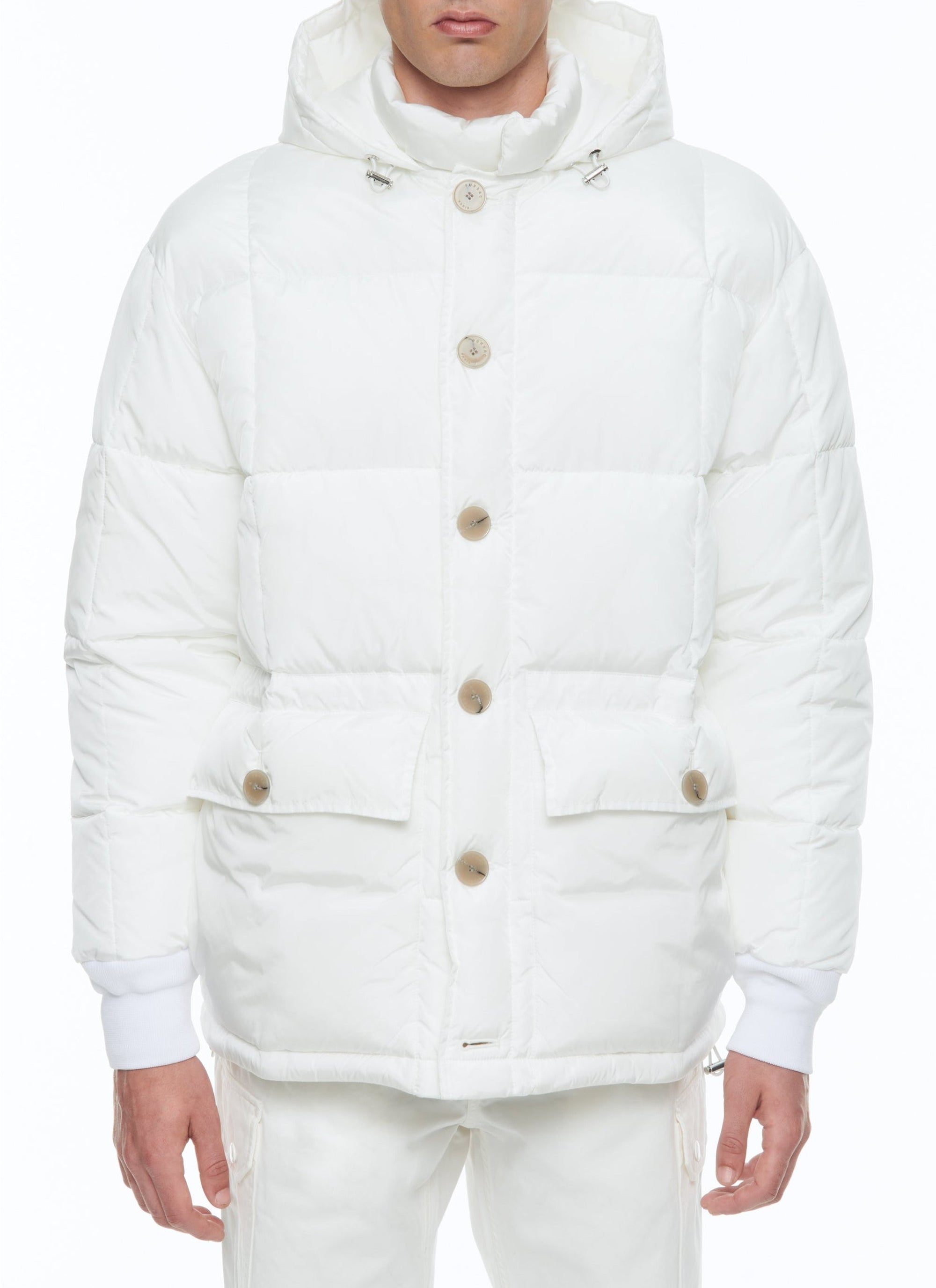 Doudoune à capuche en toile déperlante - Blanc