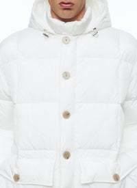 Doudoune à capuche en toile déperlante - Blanc