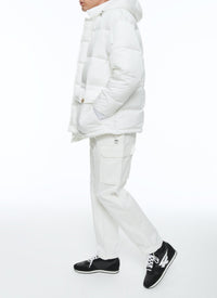 Doudoune à capuche en toile déperlante - Blanc