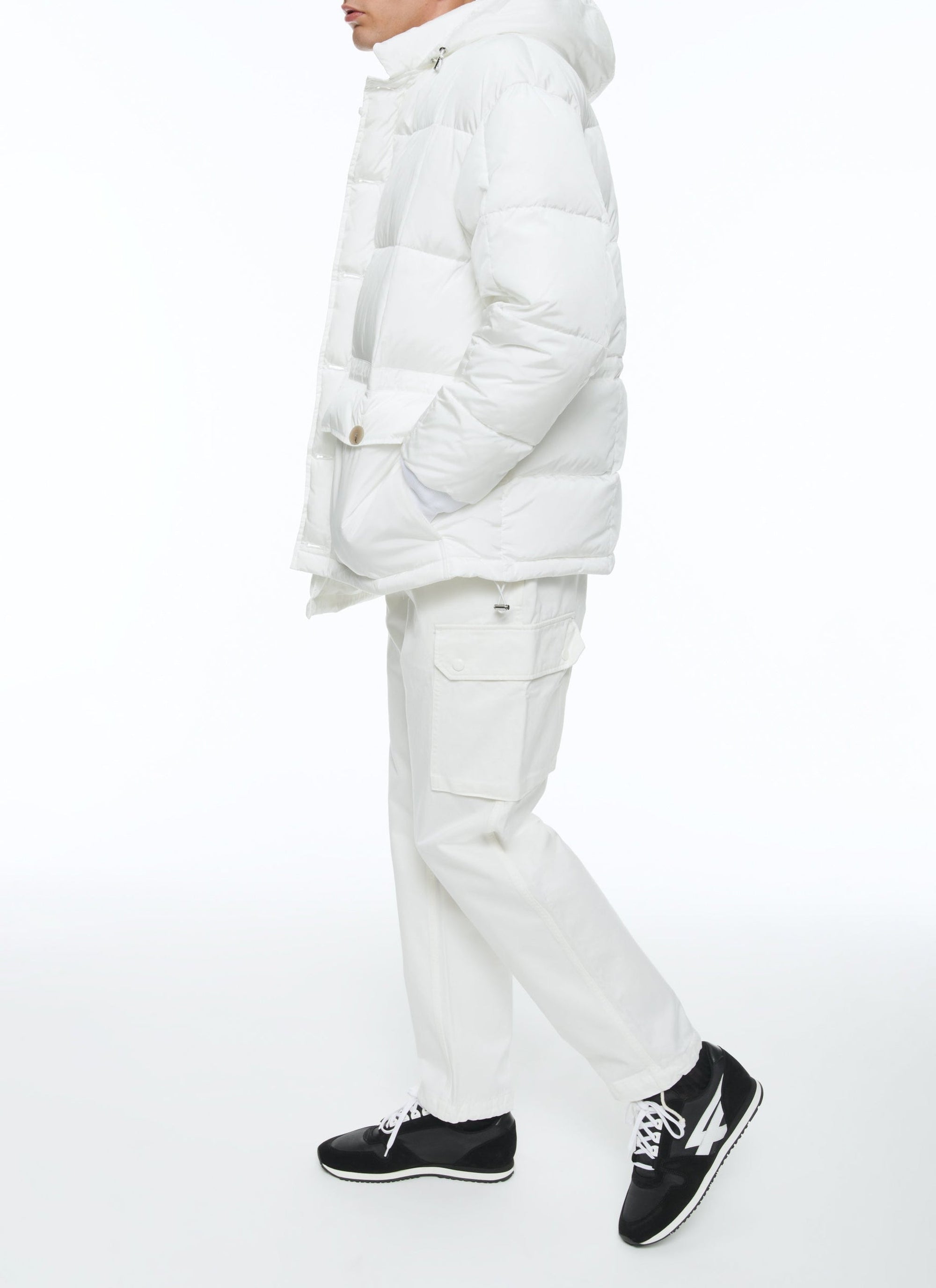 Doudoune à capuche en toile déperlante - Blanc