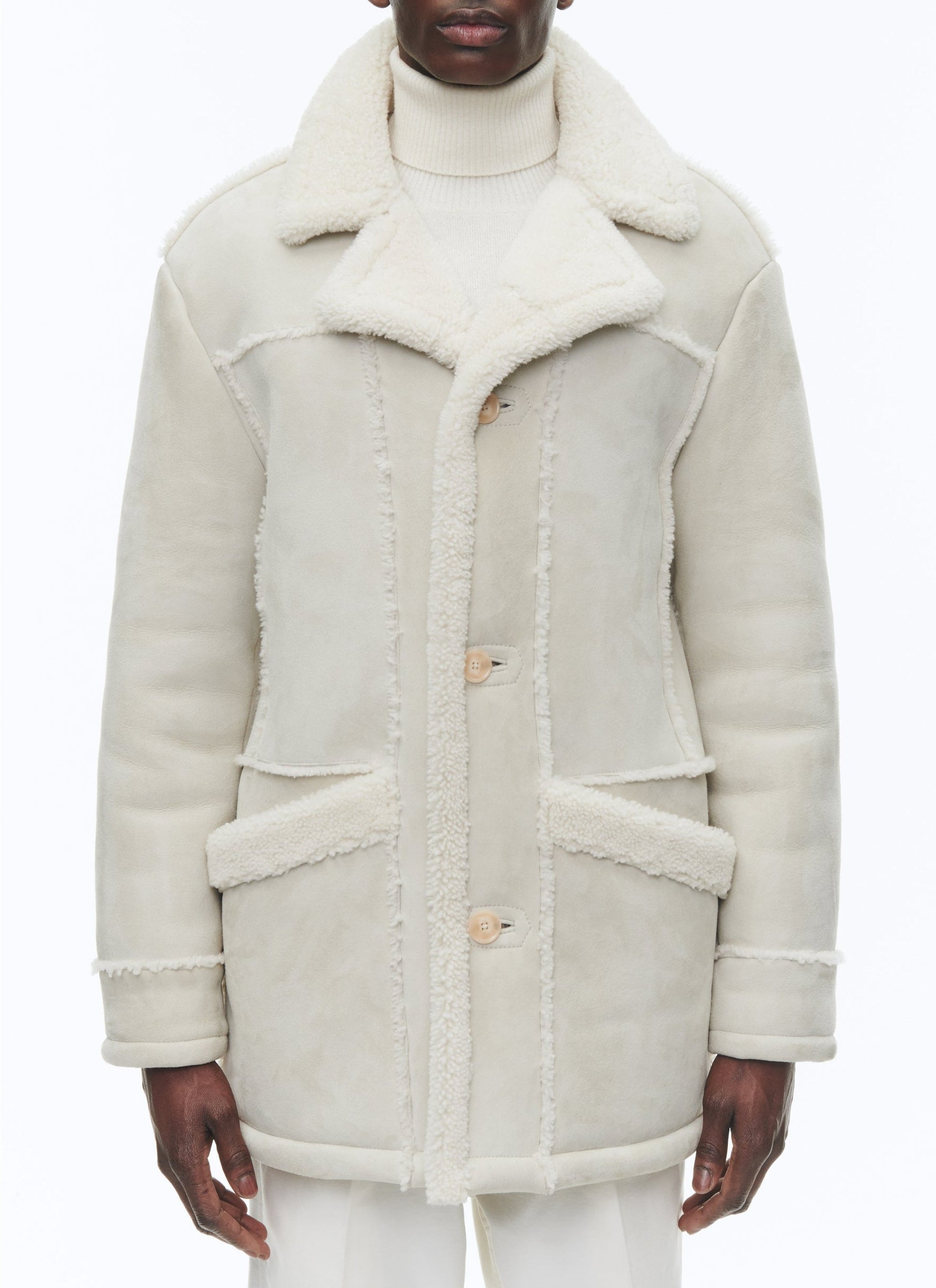 Manteau en peau lainée retournée - Écru
