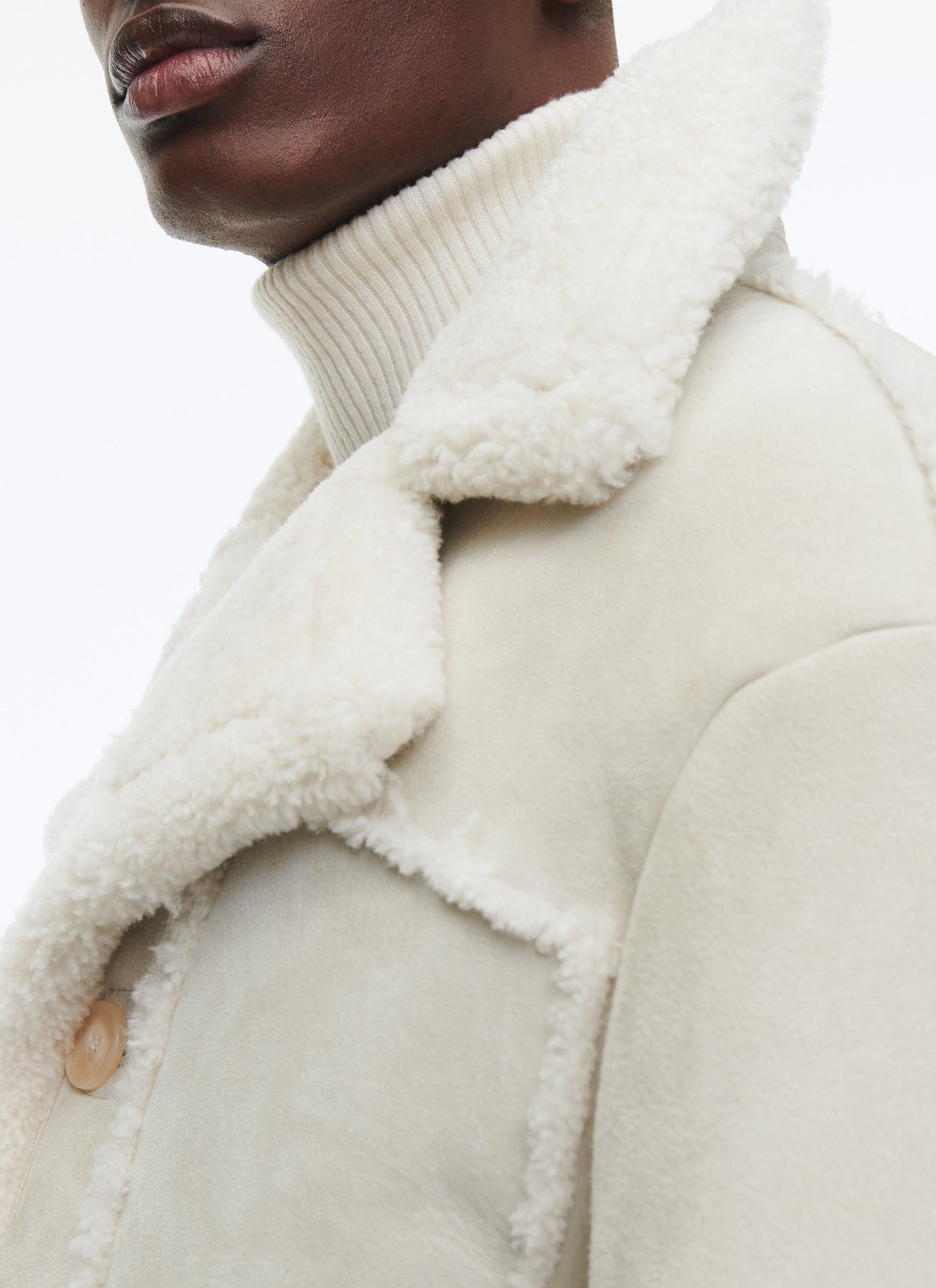 Manteau en peau lainée retournée - Écru