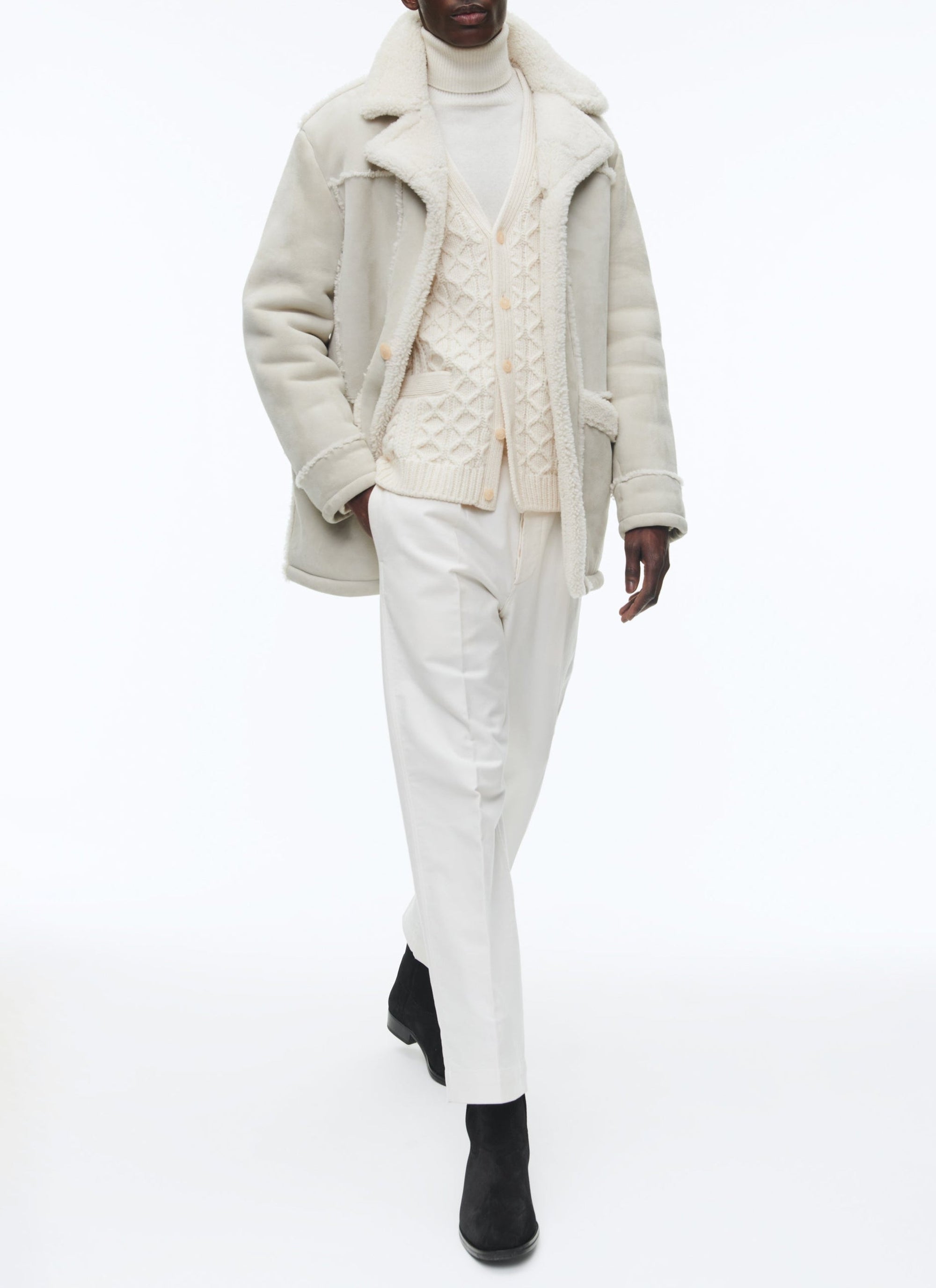 Manteau en peau lainée retournée - Écru