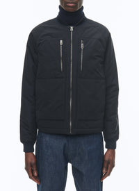 Quilted jacket in Ottoman fabric - Navy blue